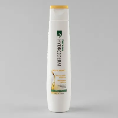 شامپو مو هیدرودرم مدل Milk and Honey حجم 250 میلی‌لیتر، تقویت‌کننده، ترمیم‌کننده، براق کننده، مناسب موهای آسیب دیده، حاوی عصاره شیر و عسل