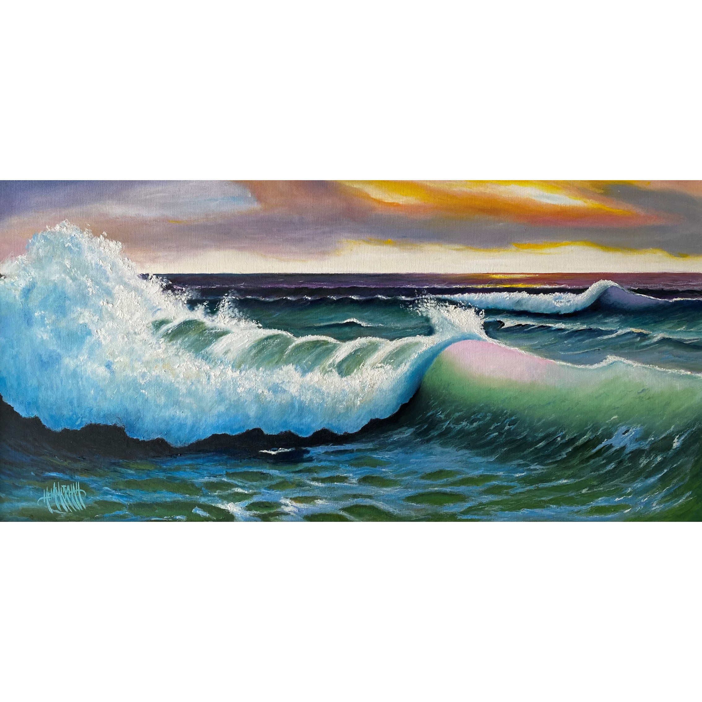 تابلو نقاشی رنگ روغن طرح موج دریا کد 111