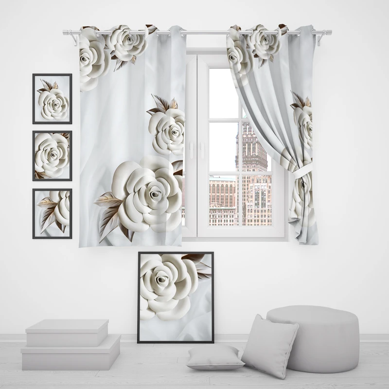 پرده مدل گل P2-102 سایز 140x180 سانتی متر