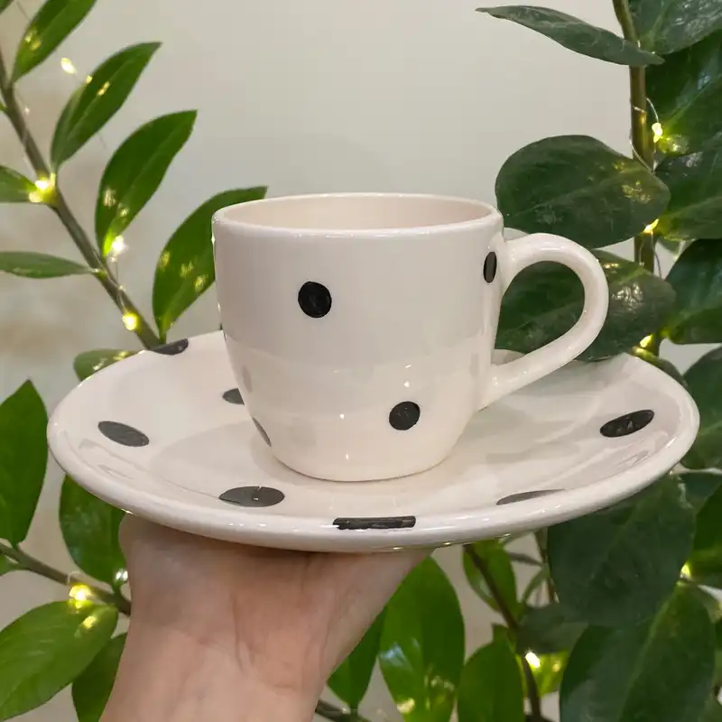 ست بشقاب و فنجان سرامیکی مدل خالخالی