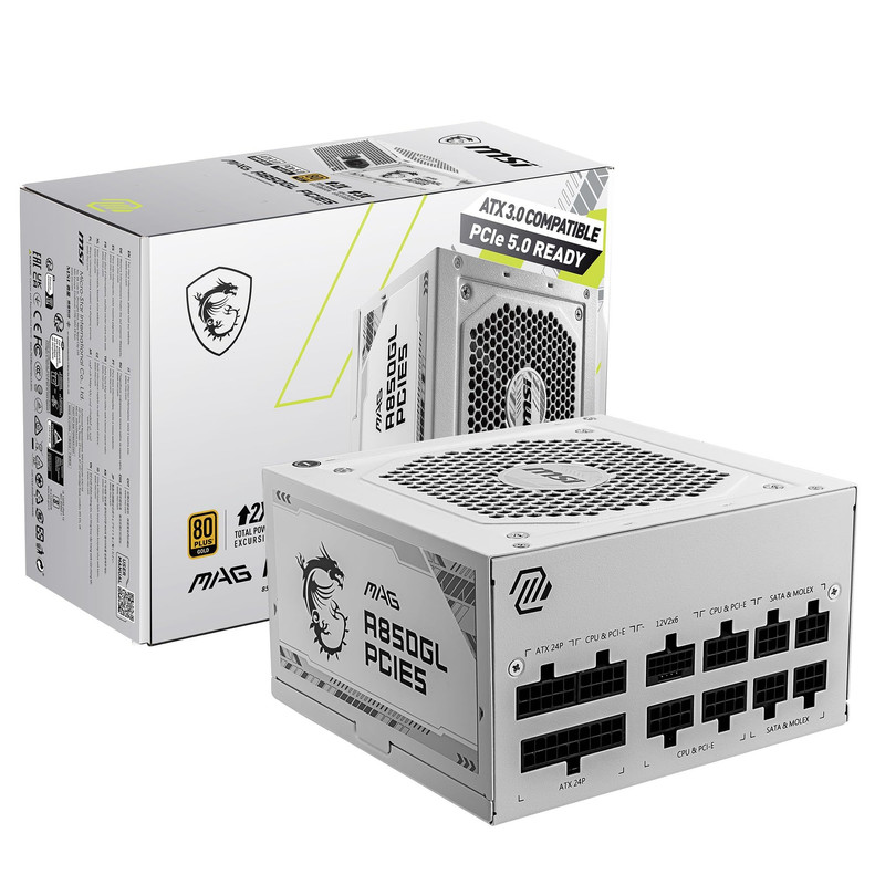 منبع تغذیه کامپیوتر ام اس آی مدل MSI MAG A850GL PCIE5 WHITE EDITION