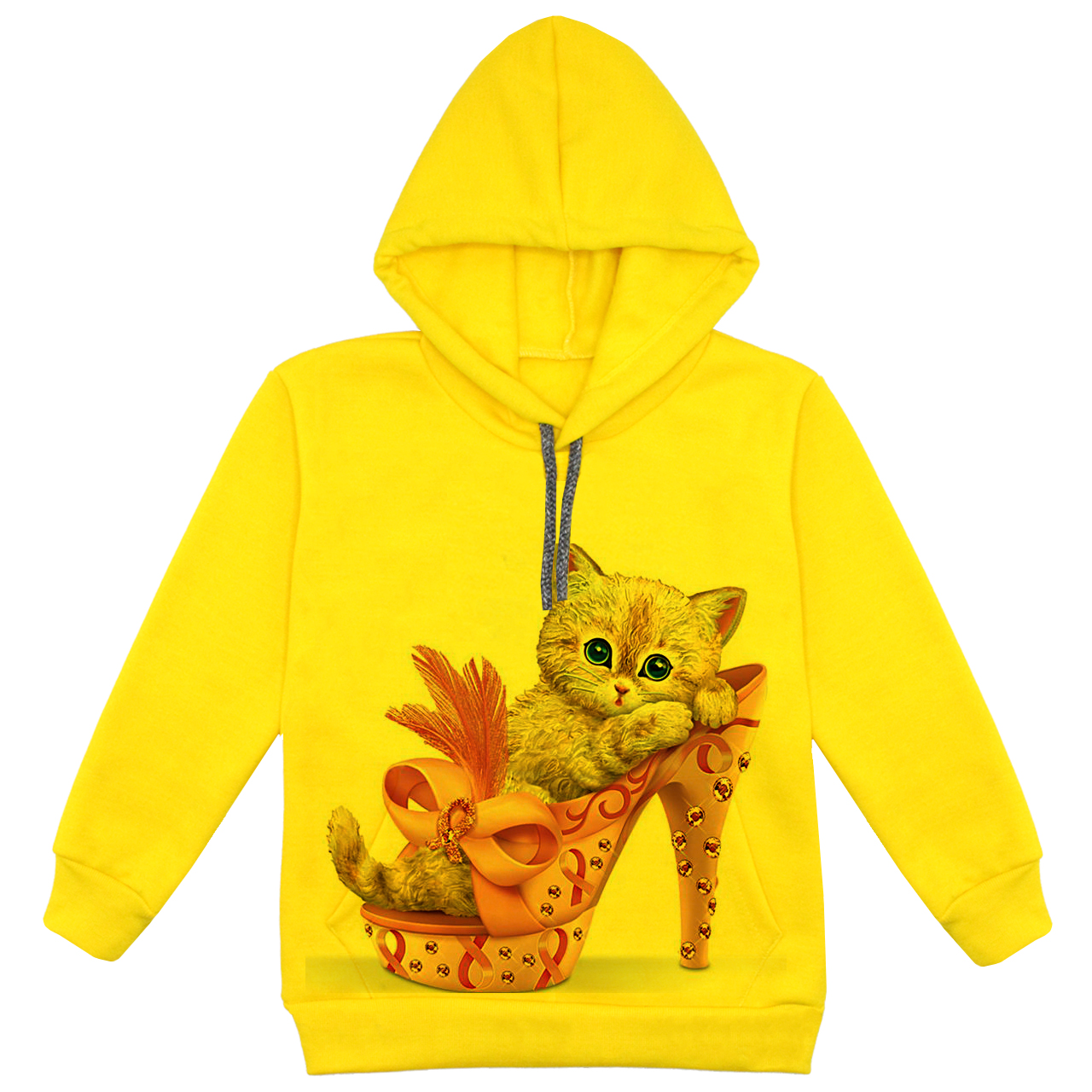 هودی دخترانه مدل گربه و کتونی F78 رنگ زرد