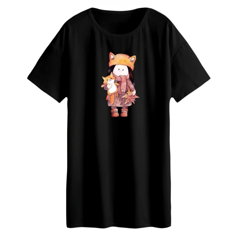 تی شرت لانگ زنانه مدل دخترک روباه