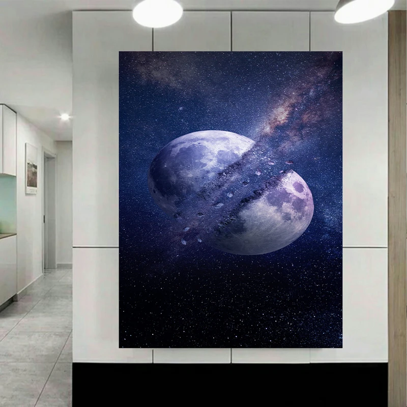 پوستر پارچه ای طرح کهکشان و ستارگان مدل انشقاق ماه کد AR20300