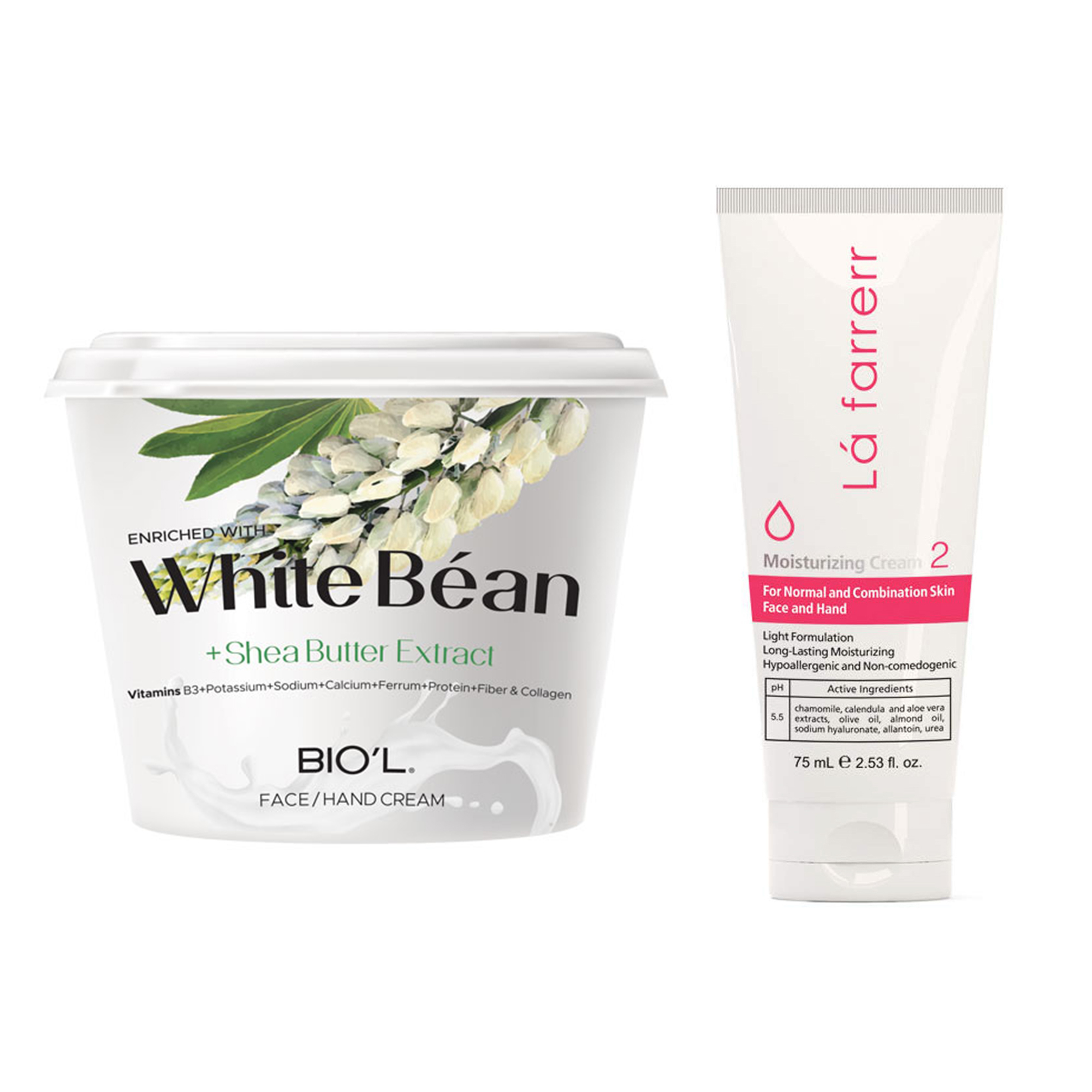 کرم مرطوب کننده لافارر کد 2 حجم 75 میلی لیتر به همراه کرم مرطوب کننده بیول مدل White Bean حجم 250 میلی لیتر