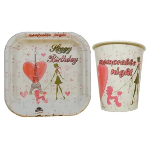 پیش دستی و لیوان یکبار مصرف مستر تم طرح پاریس بسته 20 عددی