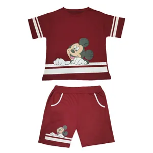 ست نیم تنه و شلوارک زنانه مدل میکی مویس خندان کد DKCOP 211 رنگ زرشکی