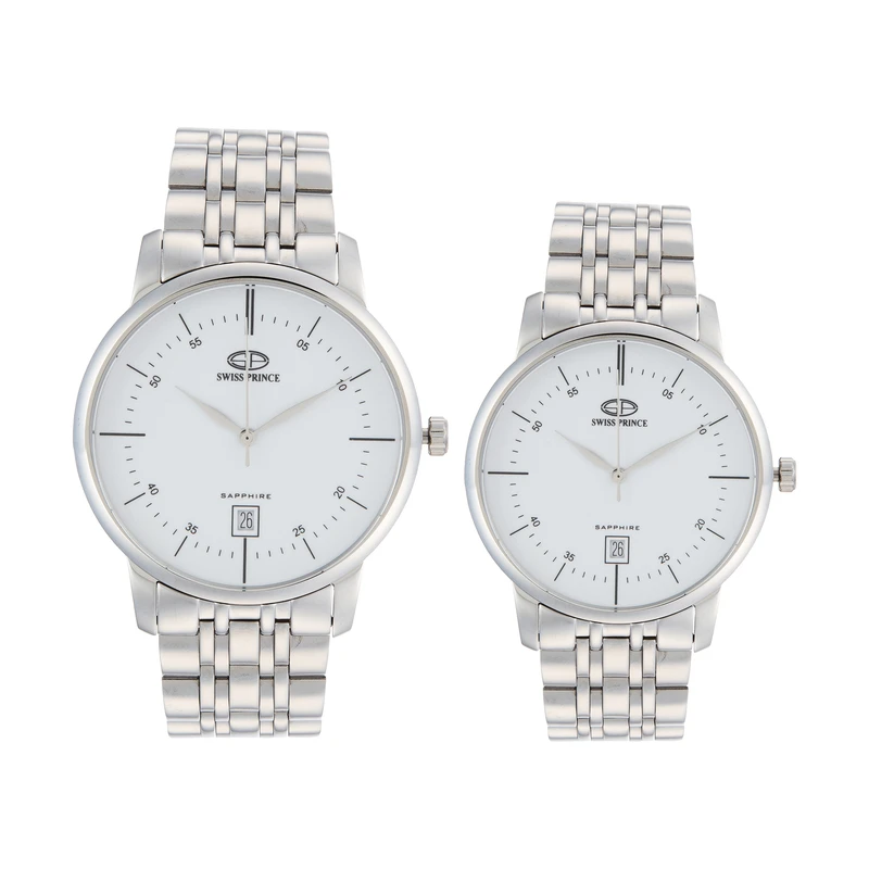 ست ساعت مچی عقربه ای  زنانه و مردانه سوئیس پرینس مدل 817 -SILVER W