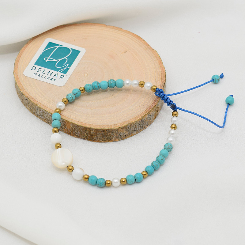 دستبند زنانه دلنار گالری مدل فیروزه و صدف ظریف