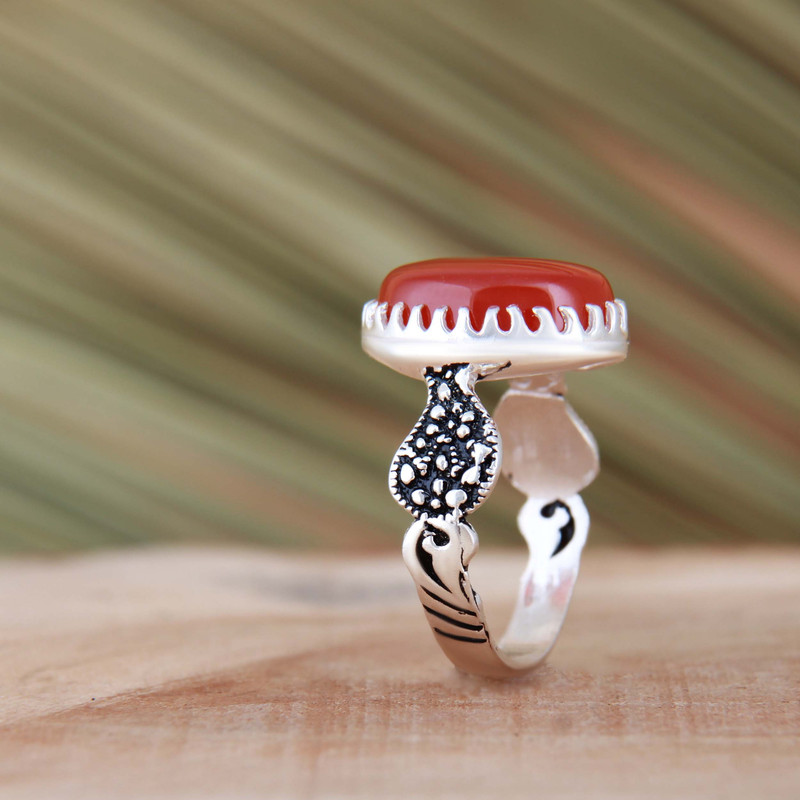 انگشتر نقره مردانه بازرگانی میلادی مدل رکاب سیلندری عقیق کد AM_4323