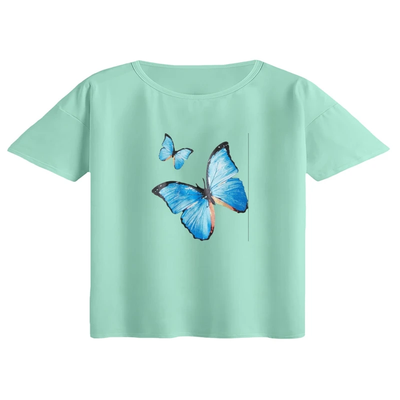 کراپ تی‌شرت آستین کوتاه زنانه مدل پروانه کد 02