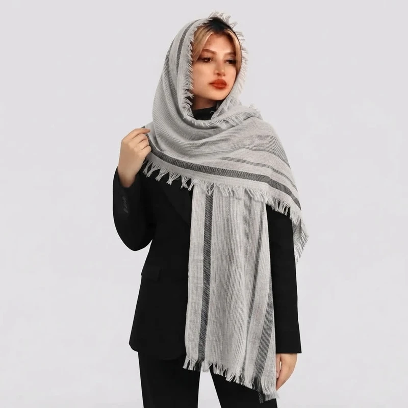 شال زنانه کنفی ریشه‌دار مدل E900