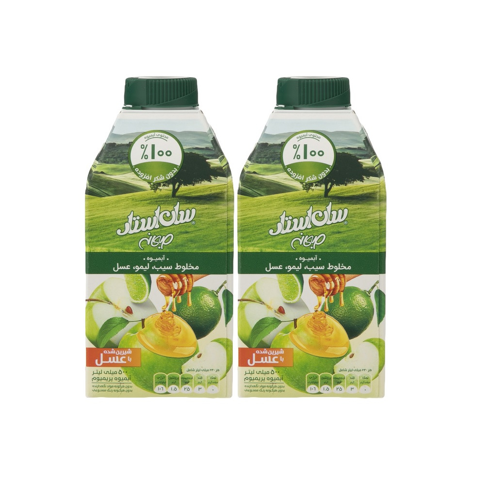 آبمیوه میکس سیب لیمو عسل سان استار - 500 میلی لیتر بسته 2 عددی