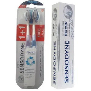 خمیر دندان سنسوداین مدل Repair whitening حجم 75 میلی لیتر به همراه مسواک سنسوداین مدل Complete با برس نرم بسته 2 عددی