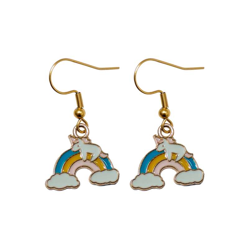 گوشواره دخترانه مدل یونیکورن اسب تک شاخ سوار بر رنگین کمان گوشواره دخترانه مدل یونیکورن اسب تک شاخ سوار بر رنگین کمان