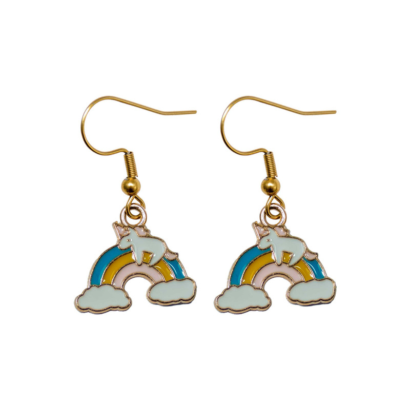 گوشواره دخترانه مدل یونیکورن اسب تک شاخ سوار بر رنگین کمان گوشواره دخترانه مدل یونیکورن اسب تک شاخ سوار بر رنگین کمان