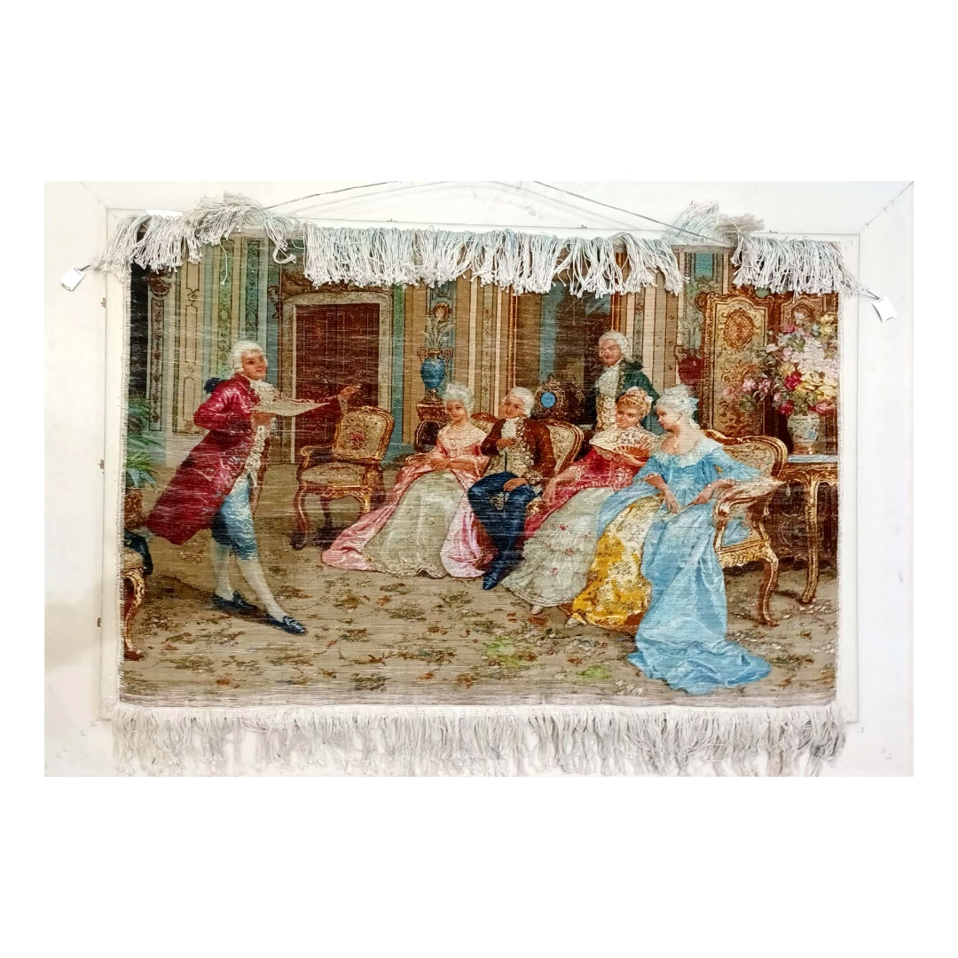 تابلو فرش دستباف طرح مهمانی شاعر جوان مدل ابریشم دار 3001