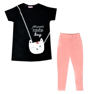 ست تی شرت آستین کوتاه و شلوار دخترانه الیتول مدل 3763