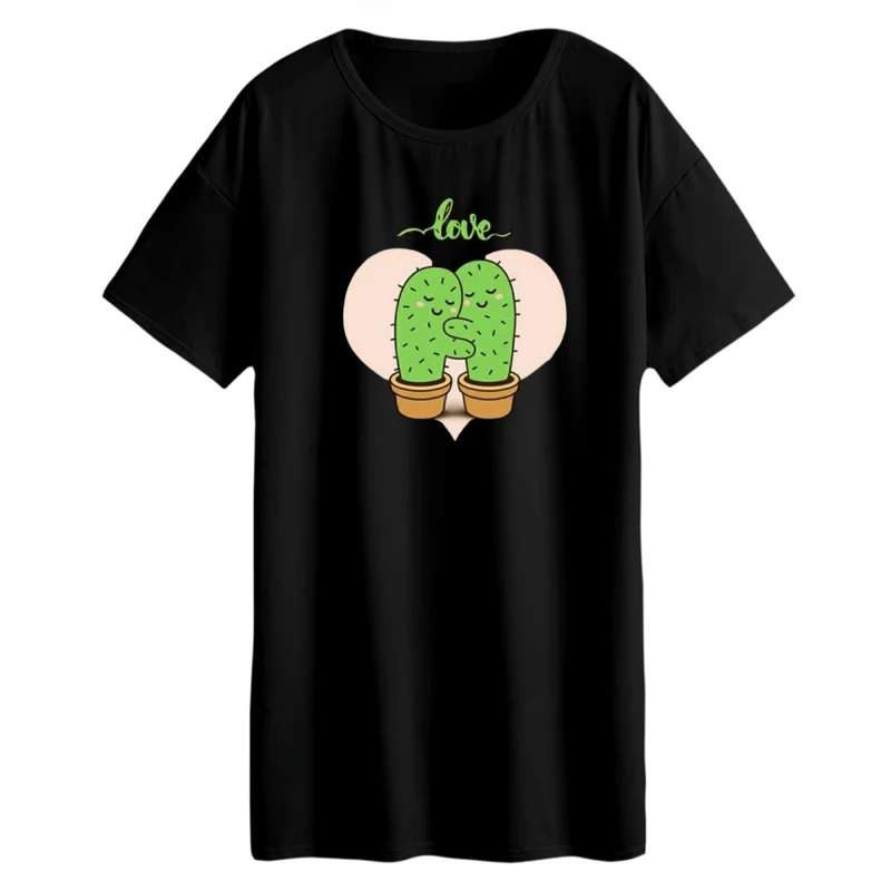 تی شرت لانگ زنانه مدل کاکتوس های عاشق