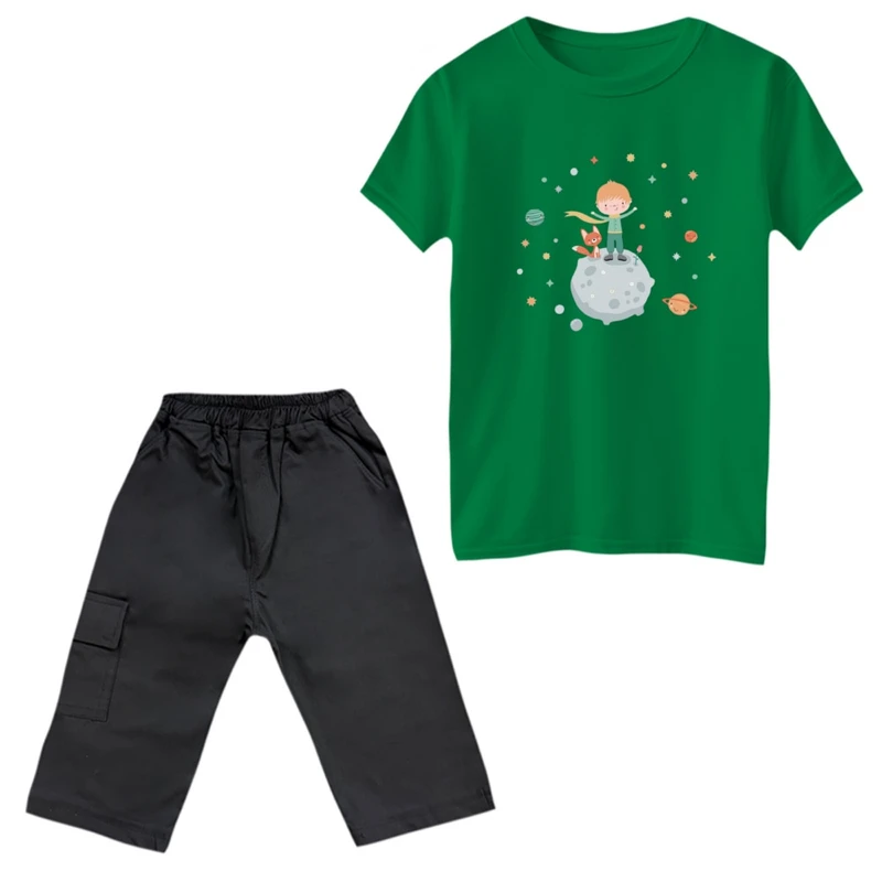 ست تی‌شرت و شلوارک پسرانه مدل شازده کوچولو و روباه کد 9