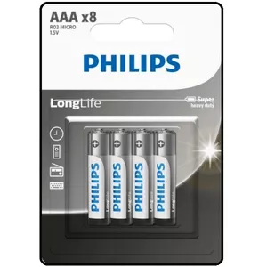 باتری نیم قلمی فیلیپس مدل LongLife R03L8BL بسته هشت عددی