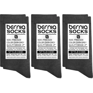 جوراب ساق بلند مردانه برنیا مدل نخ پنبه پریمیوم پلاس کد BRS-PREMIUM-PLUS-3 بسته 3 عددی 