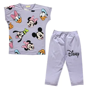 ست تی شرت و شلوارک دخترانه مدل میکی ماوس رنگ یاسی