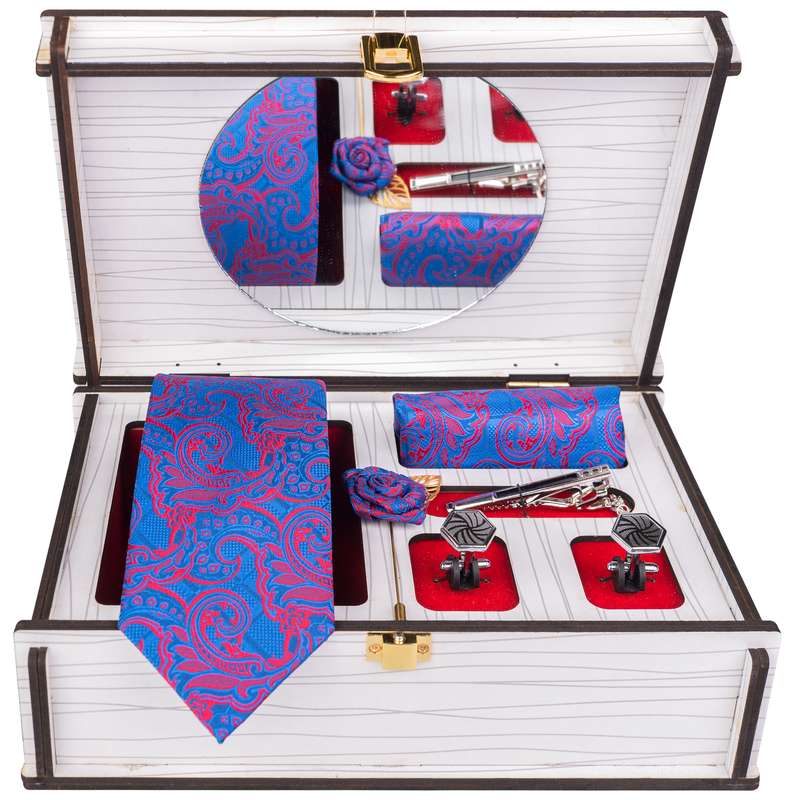 ست کراوات و دستمال جیب و دکمه سردست و گل کت مردانه جیان فرانکو روسی مدل GF-ST725RE-BOX 