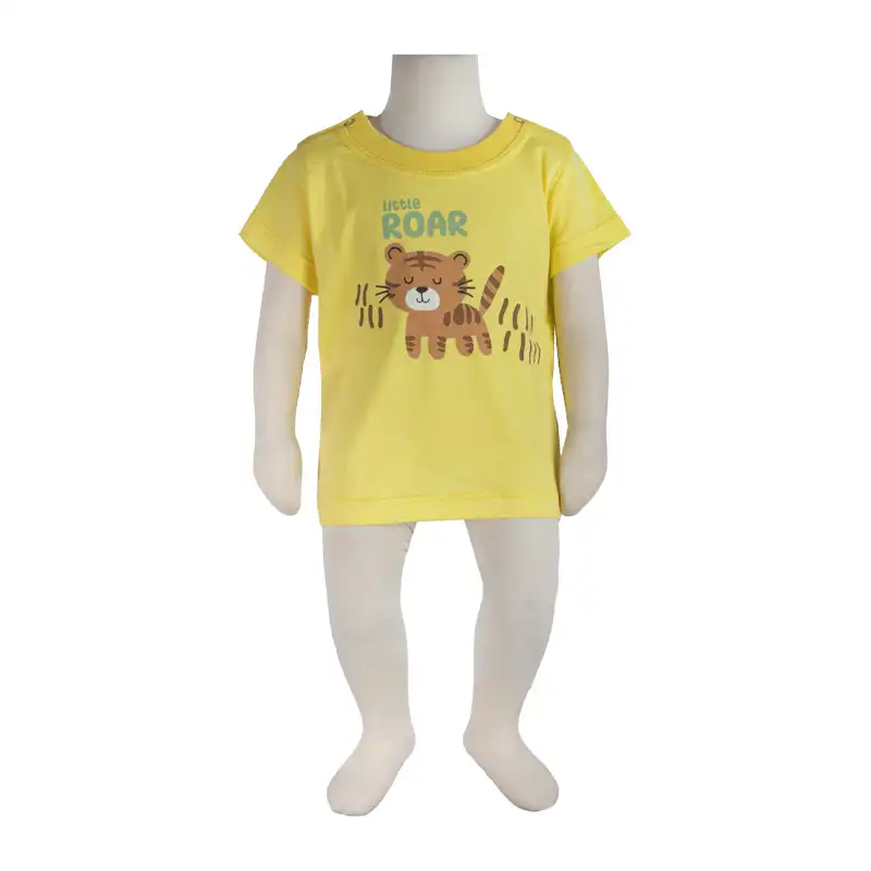 تی شرت آستین کوتاه نوزادی آدمک مدل تایگر کد 140019 رنگ لیمویی