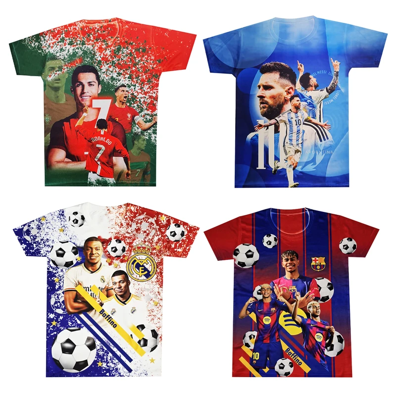 تی‌شرت آستین کوتاه ورزشی پسرانه مدل رونالدو و مسی و امباپه و یامال مجموعه 4 عددی