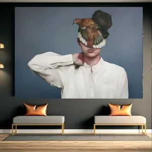 تابلو بوم طرح مخمل دختر و کبوتر کد BK23753