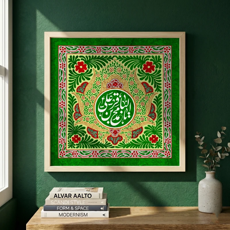 تابلو طرح ولادت امام باقر (ع) مدل G14925 فریم کرم روشن