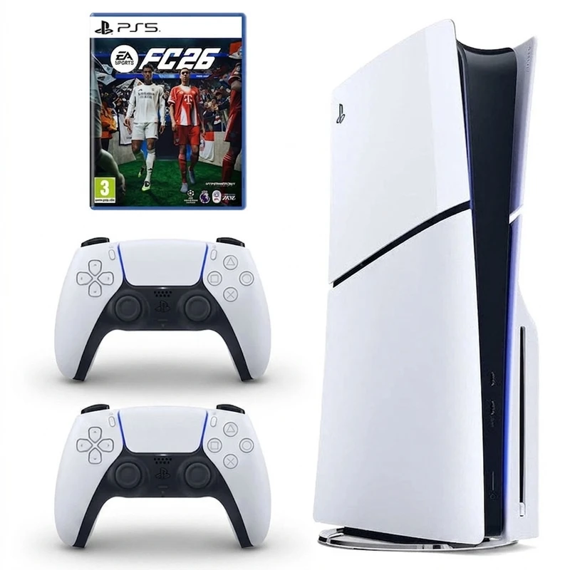 کنسول بازی سونی مدل PlayStation 5 Slim ریجن اروپا سری 2016A نسخه دیسک‌خور ظرفیت یک ترابایت به همراه دسته اضافی و بازی EA SPORTS FC 26