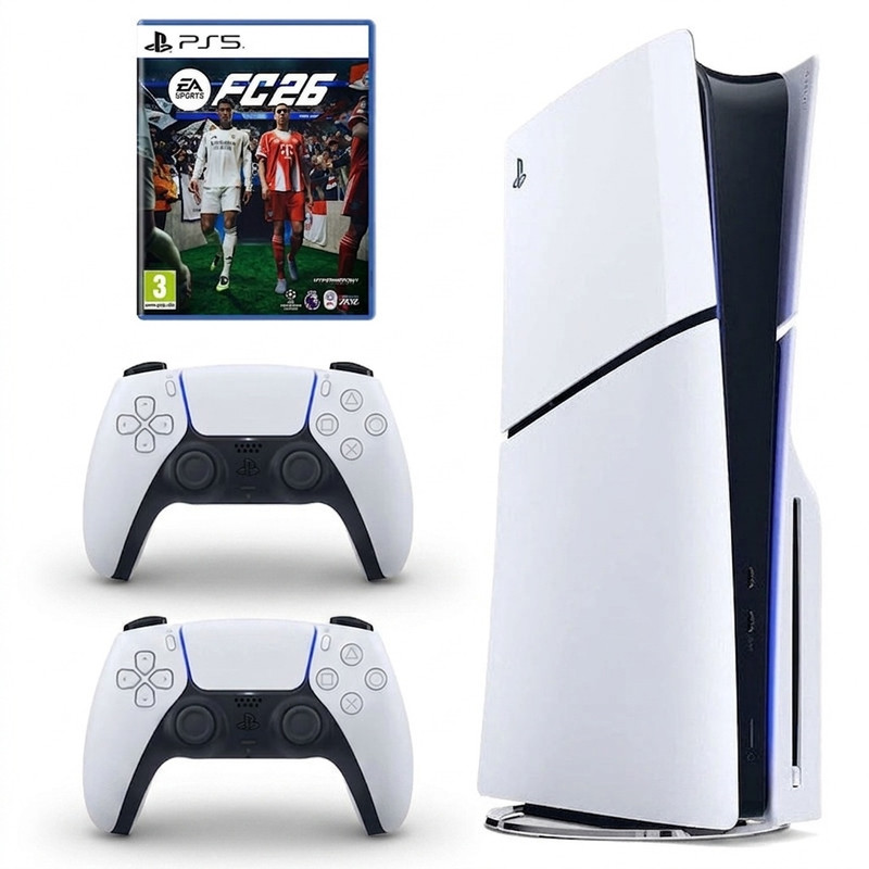 کنسول بازی سونی مدل PlayStation 5 Slim ریجن اروپا سری 2016A نسخه دیسکخور ظرفیت یک ترابایت به همراه دسته اضافی و بازی EA SPORTS FC 26