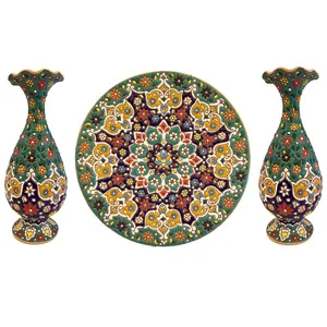 ست 3 تکه گلدان و بشقاب میناکاری کد ZMN-31