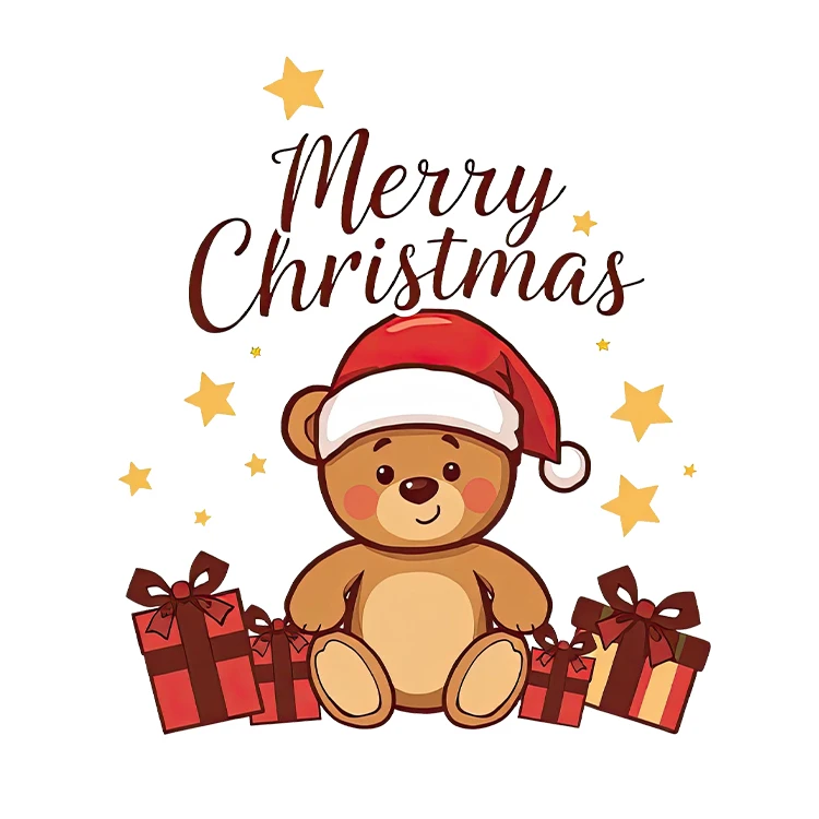 استیکر پارچه و لباس پاد آفرین مدل کریسمس طرح خرس تدی کد S3103