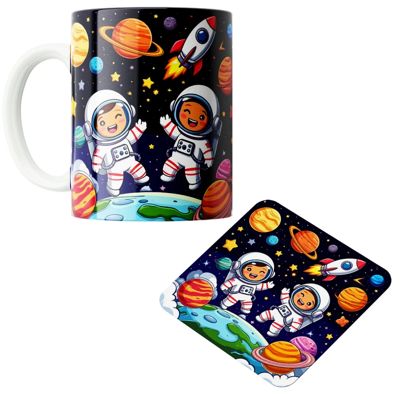 ماگ پاد آفرین مدل فضانورد سیاره منظومه شمسی موشک آدم فضایی کد PZ228 به همراه زیرلیوانی