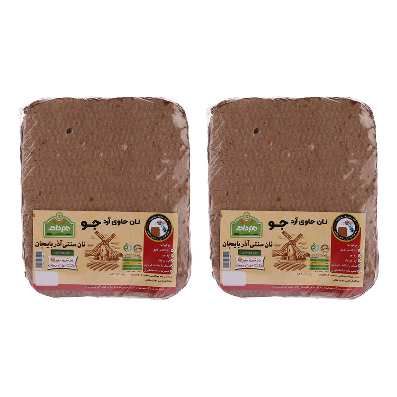 نان خشک حاوی جو دو سر هم دانه - 300 گرم بسته 2 عددی 