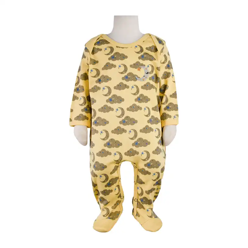 ست سرهمی و کلاه نوزادی آدمک مدل ابر و ماه رنگ زرد