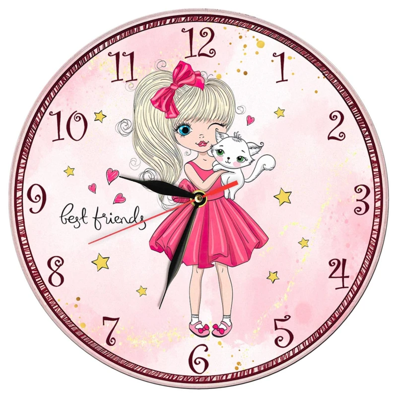 ساعت دیواری کودک طرح دختر و گربه کد 1426PN