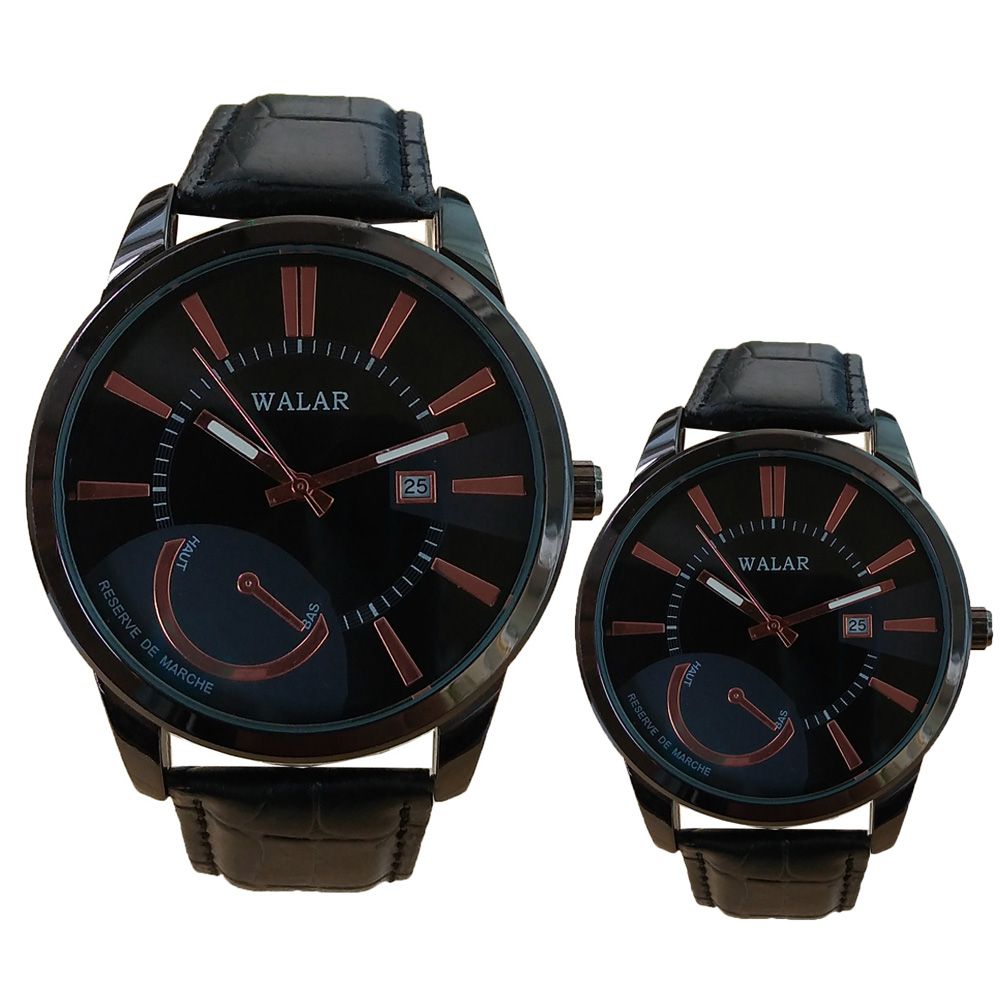 ست ساعت مچی عقربه ای زنانه و مردانه والار مدل بندچرمی ضدآب