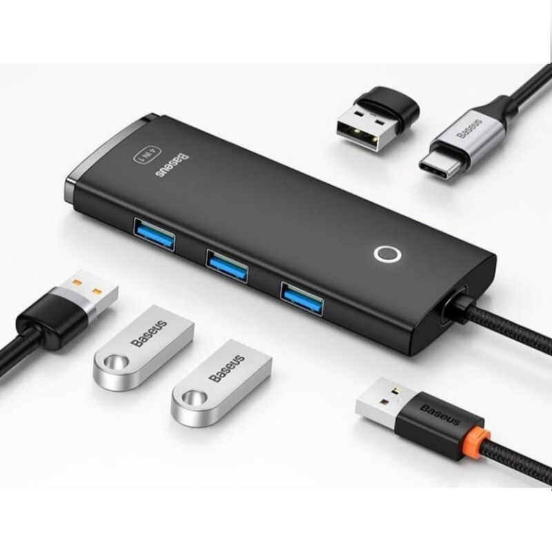 هاب 4 پورت USB3 باسئوس مدل AirJoy Series-WKQX080001 25cm