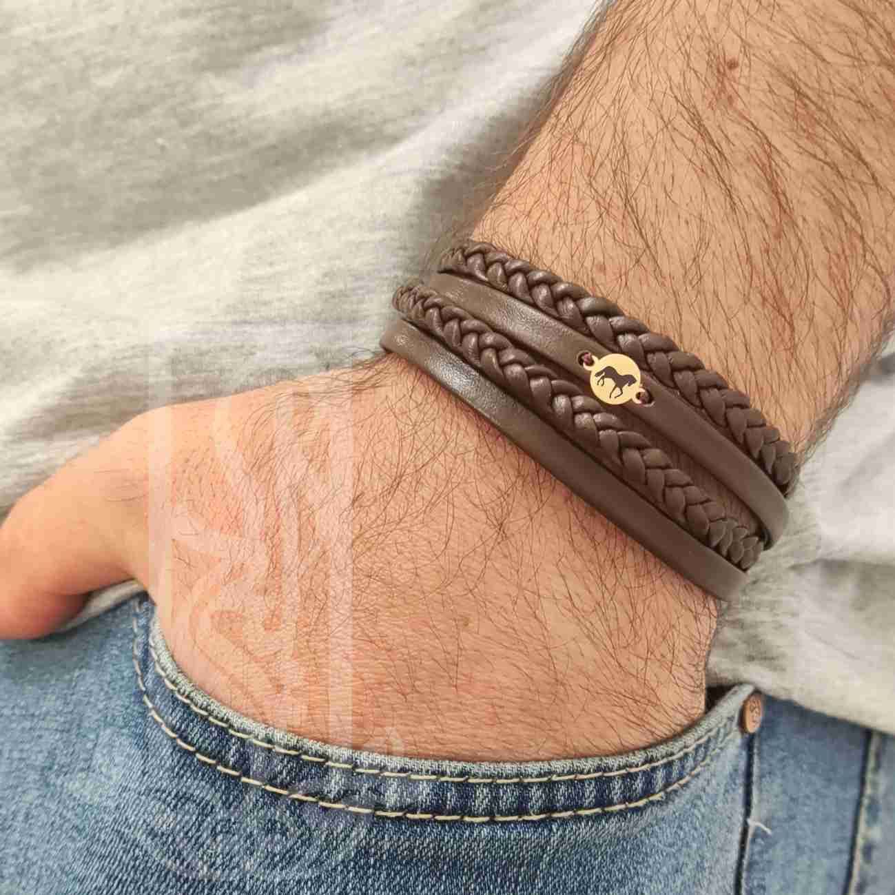 دستبند طلا 18 عیار مردانه لیردا مدل اسب کد 6064 -  - 2