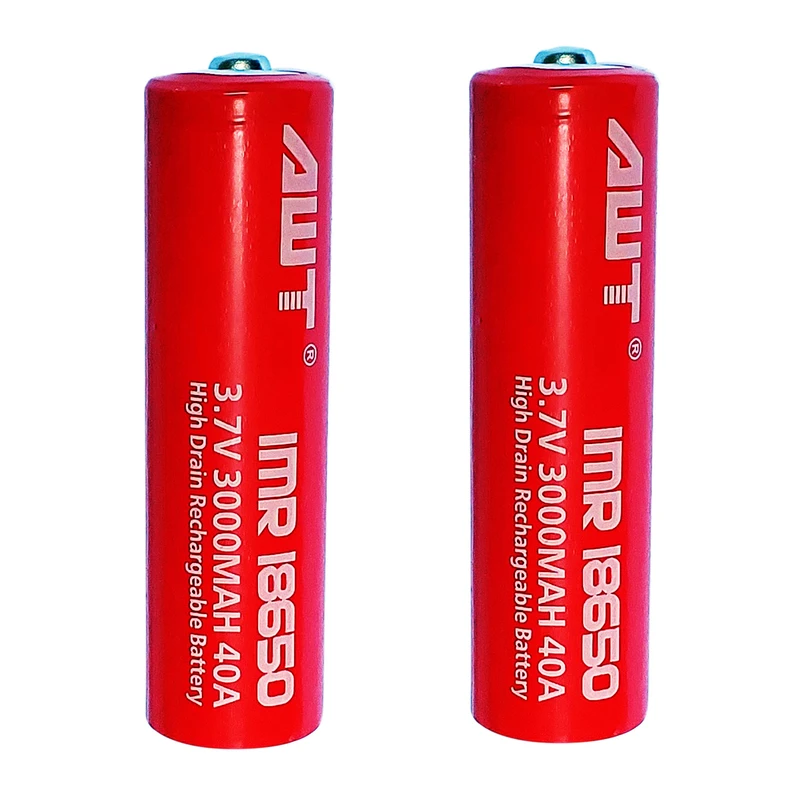 باتری لیتیوم یون قابل شارژ ای دبلیو تی کد IMR18650 ظرفیت 3000 میلی آمپرساعت بسته 2 عددی
