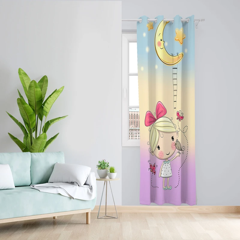  پرده مدل اتاق کودک مخمل پانچی طرح دخترانه کد 4567 سایز 140x280 سانتی متر