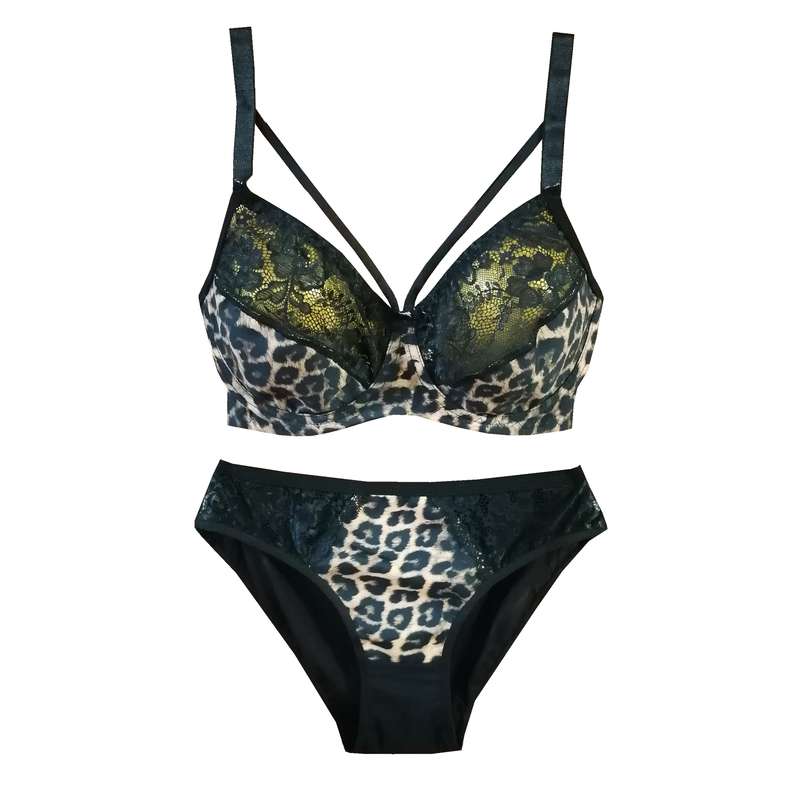 ست شورت و سوتین زنانه مدل گیپور پلنگی