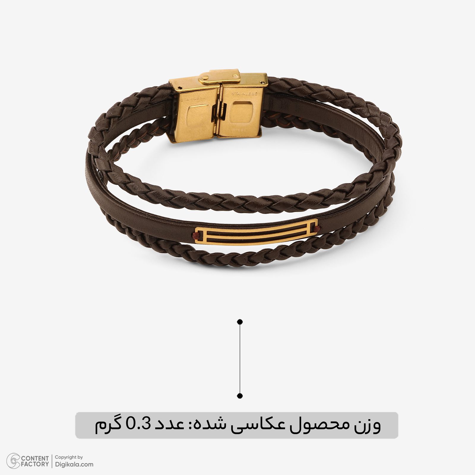 دستبند طلا 18 عیار مردانه با بند چرمی روبی آرت گالری مدل 230299 -  - 2