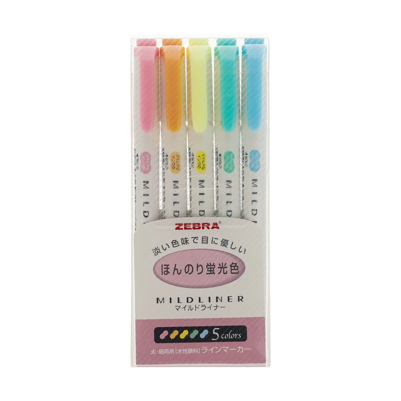 ماژیک علامت گذار دو سر زبرا مدل Mildliner طرح Fluorescent Colors بسته 5 عددی