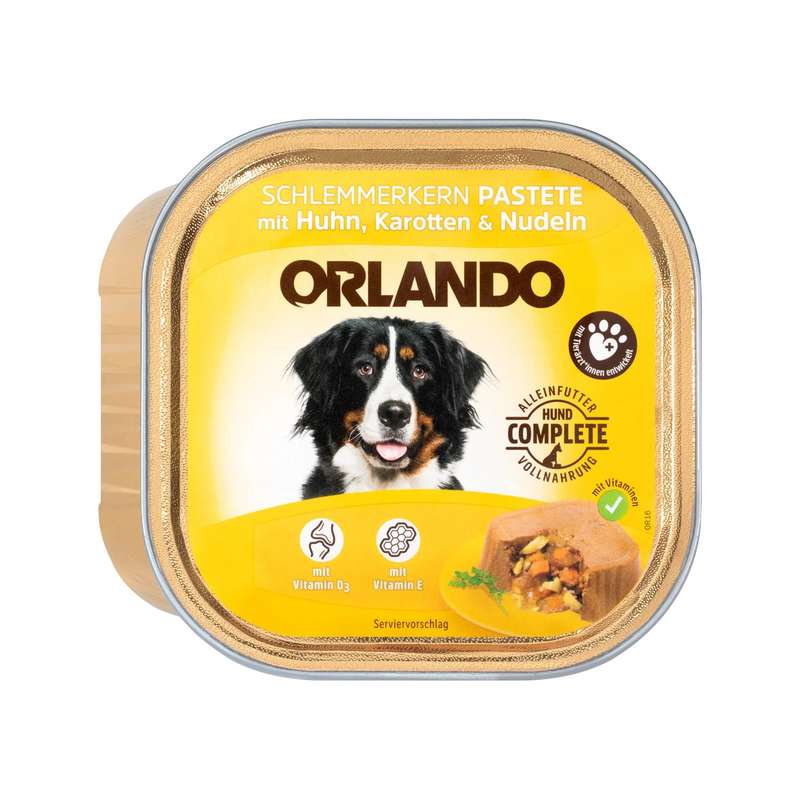 کنسرو سگ اورلاندو مدل مرغ و سیب زمینی و نودل وزن 300گرم