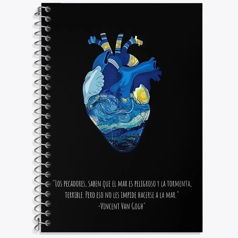 دفتر زبان 50 برگ خندالو مدل دو خط طرح قلب ونسان ونگوگ کد N4164